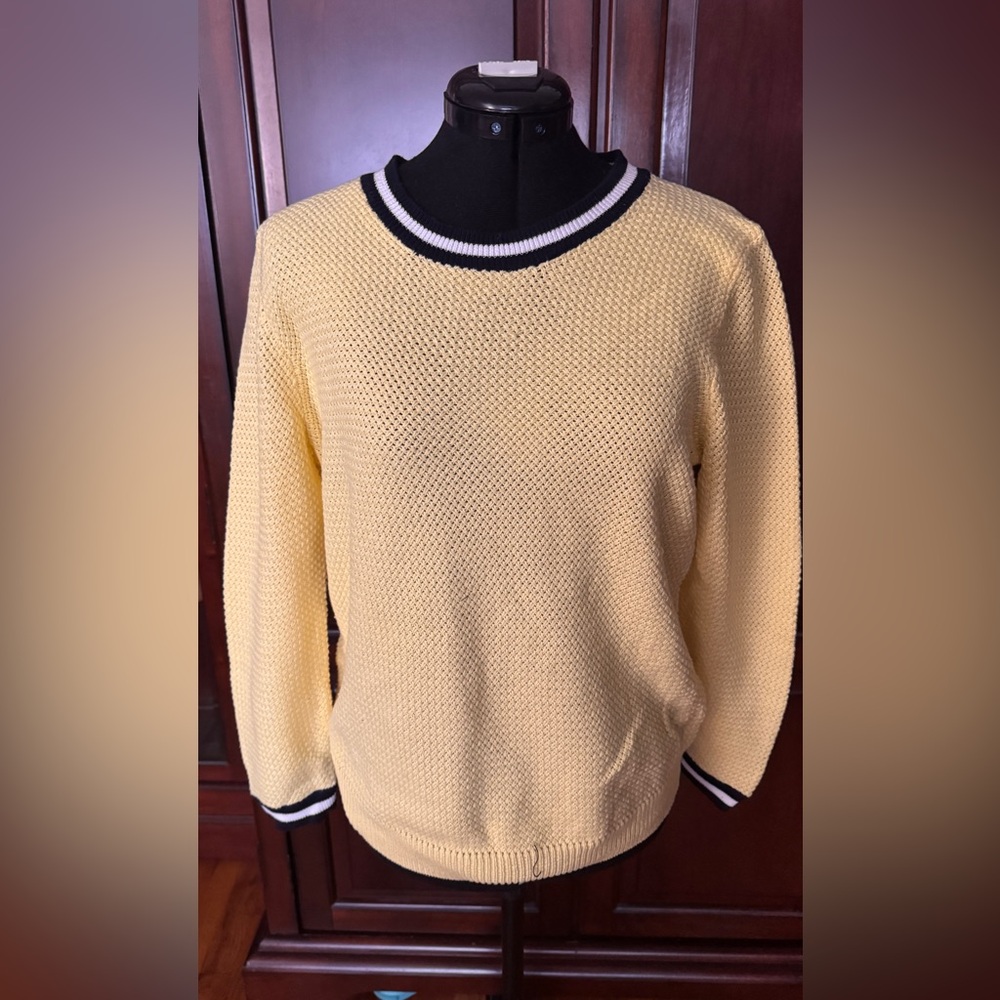 J. Crew Yellow Knit Preppy Sweater with Black and White Trim